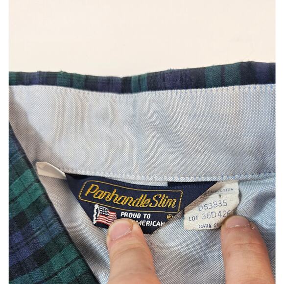 Panhandle Slim vintage chambray striped long sleeve button up XL 17.5 western ^ - Picture 8 of 10